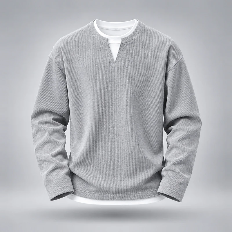 Undershirt Crew Neck - Men Fake Two Piece Long Sleeve
